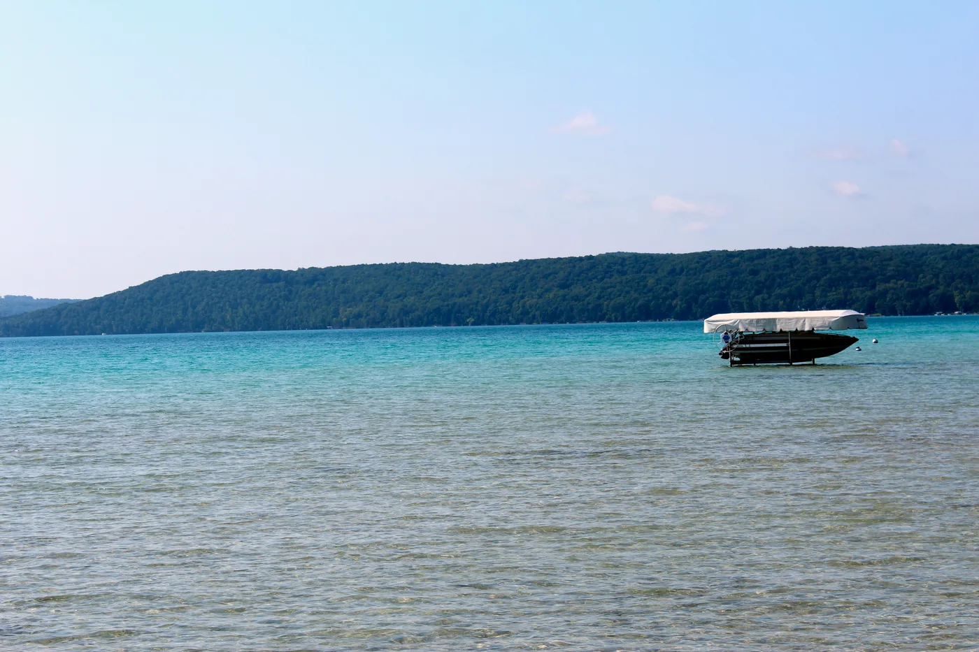 The turquoise, almost Caribbean-blue water of Glen Lake near Glen Arbor, Michigan