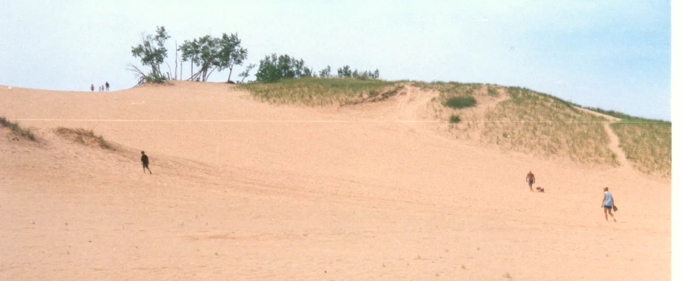 Visitors climbing the Dune Climb at Sleeping Bear Dunes National Lakeshore